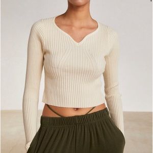 NEW notch collar plunge crop sweater
